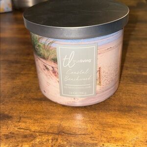 True Living Coastal Beachwood 14 oz Scented Jar Candle - Black Lid